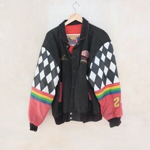 Nascar Jacket with leather rainbow sleeves